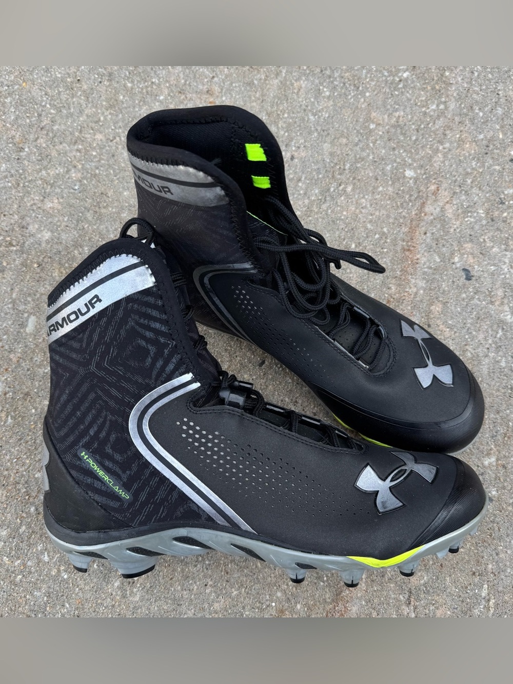 NEW Under Armour Brawler High Top Football Cleats Men’s 12 Black Power Clamp